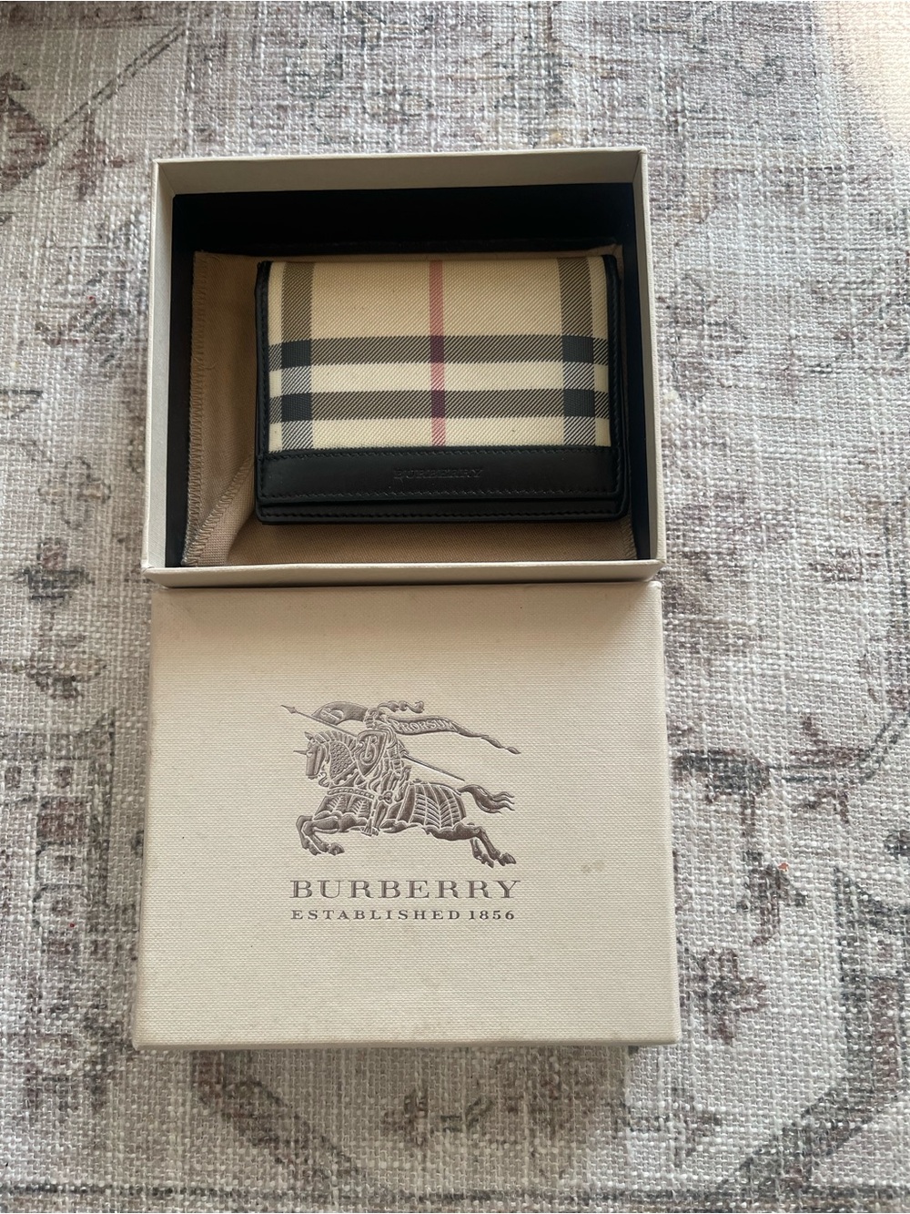 Burberry Nova Check Canvas Card Holder with Black Leather Trim